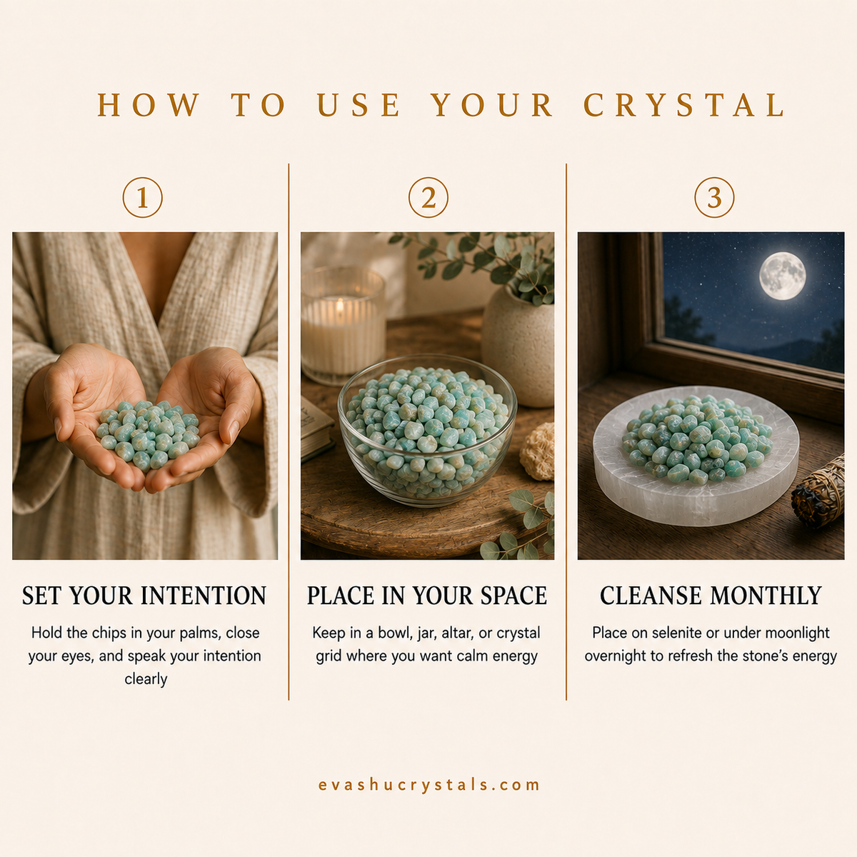 Amazonite Chips wearing, placement, intention and crystal care usage guide