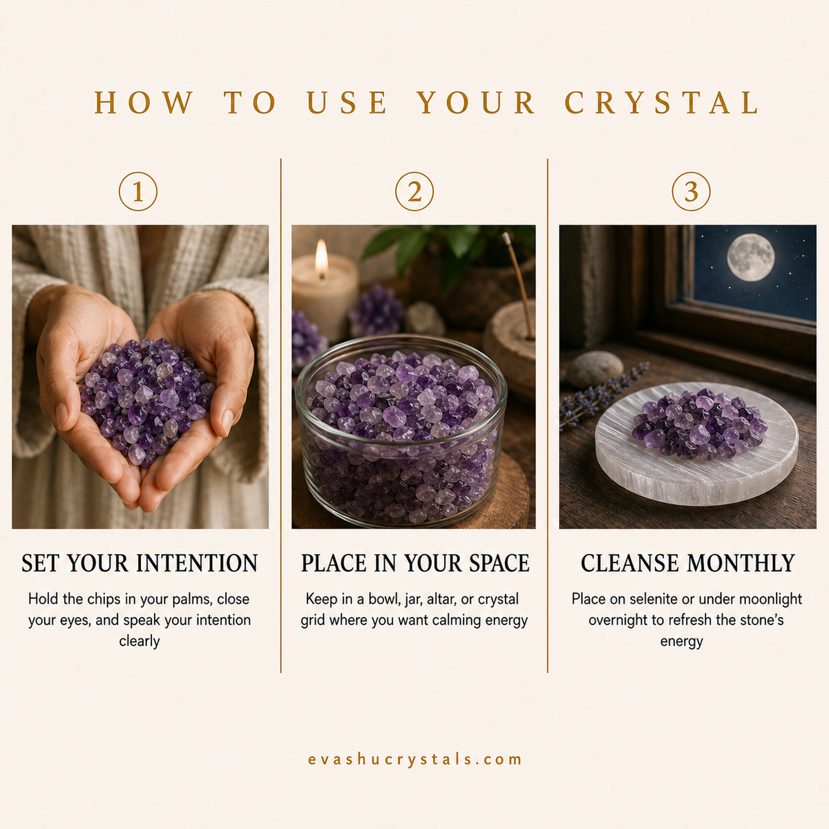 Amethyst Chips wearing, placement, intention and crystal care usage guide