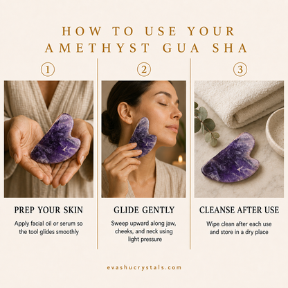 Amethyst Gua Sha wearing, placement, intention and crystal care usage guide