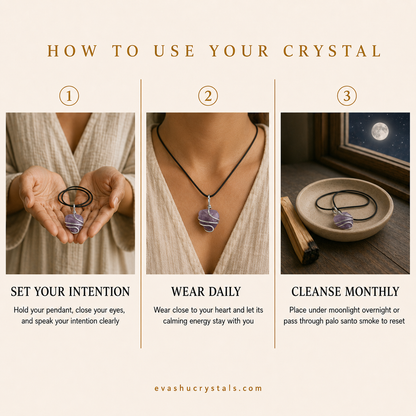 Amethyst Pendant wearing, placement, intention and crystal care usage guide