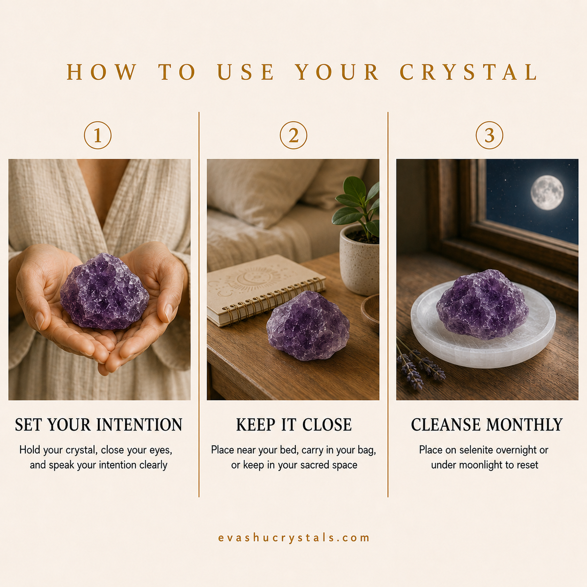 Amethyst Stone wearing, placement, intention and crystal care usage guide