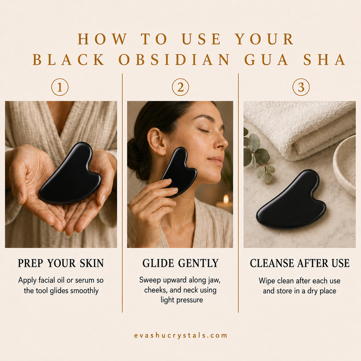 Black Obsidian Gua Sha wearing, placement, intention and crystal care usage guide
