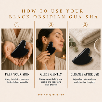 Black Obsidian Gua Sha wearing, placement, intention and crystal care usage guide