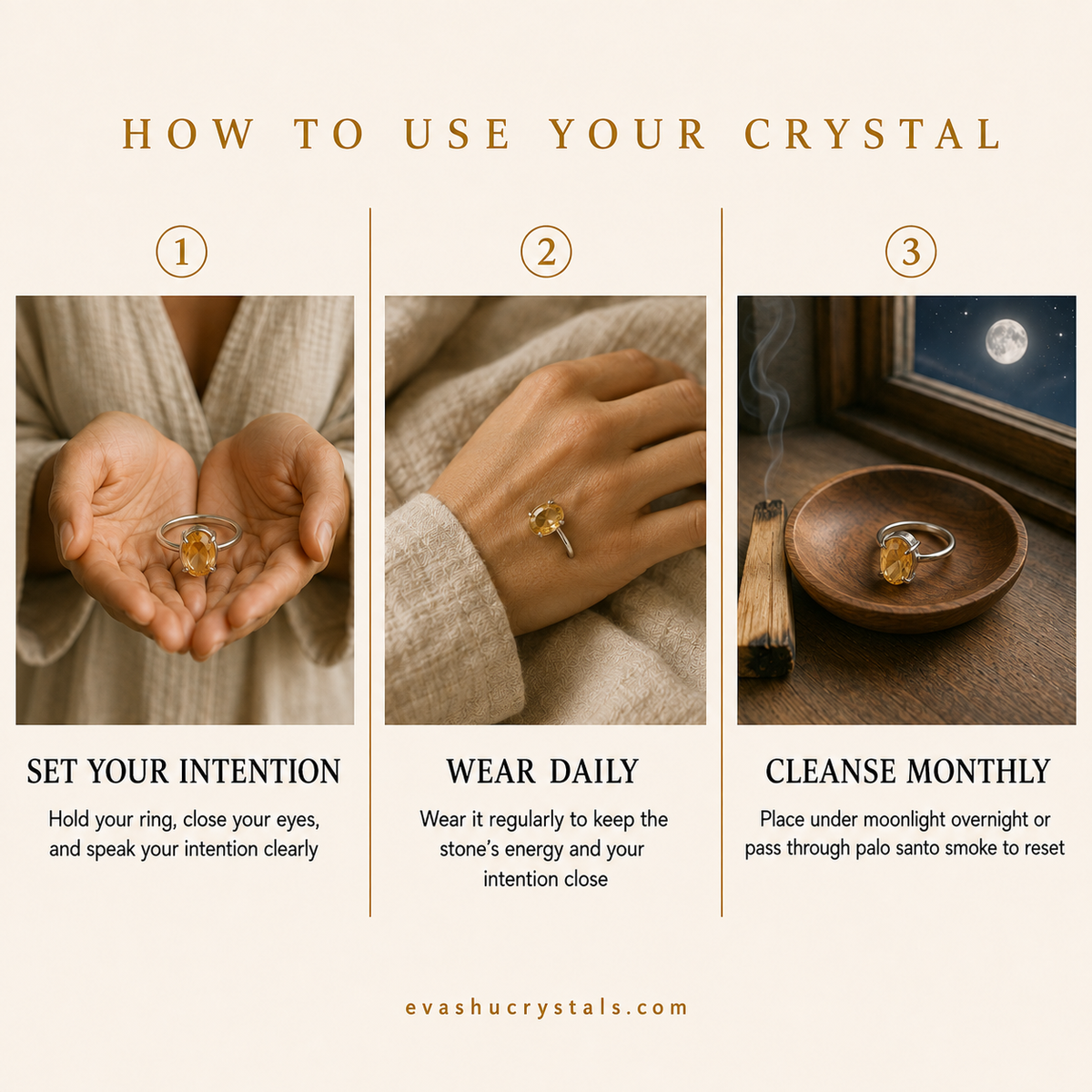 Citrine Ring wearing, placement, intention and crystal care usage guide