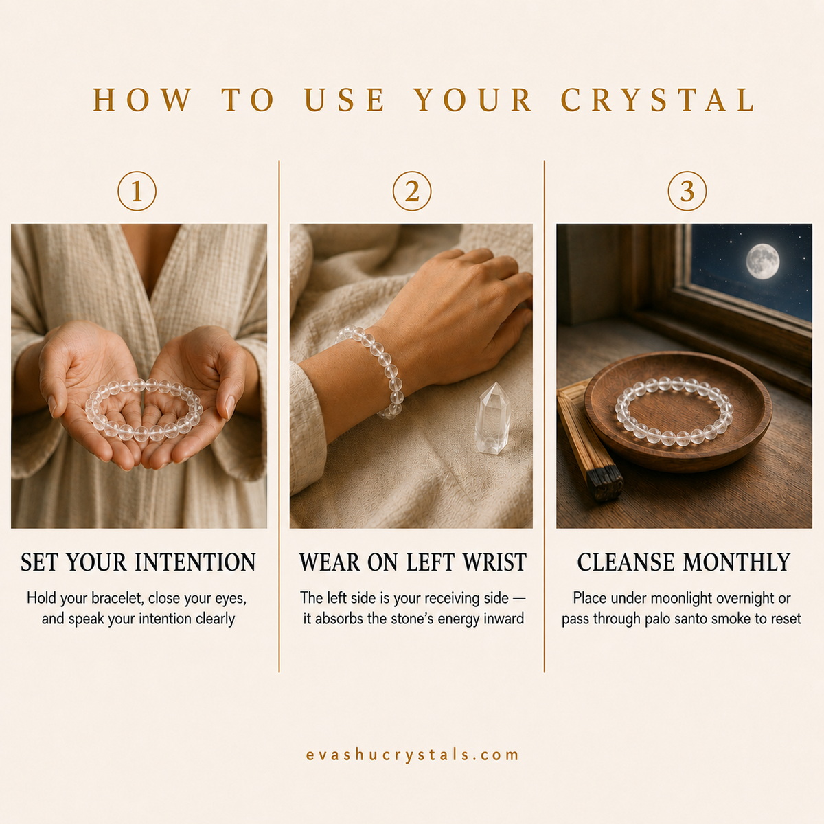 Clear Quartz Bracelet wearing, intention and crystal care usage guide
