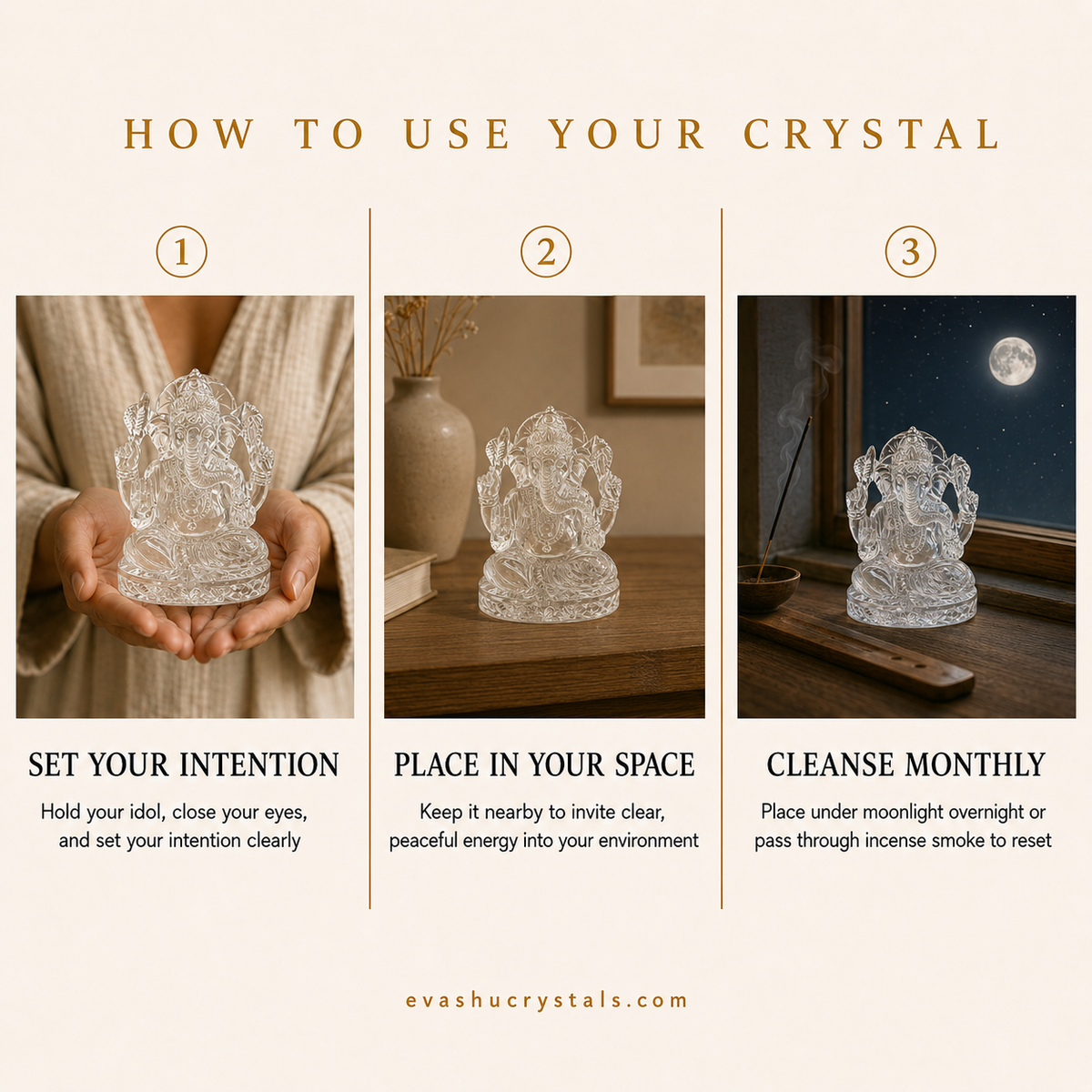 Clear Quartz Ganesha wearing, placement, intention and crystal care usage guide