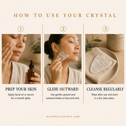 Clear Quartz Gua Sha wearing, placement, intention and crystal care usage guide