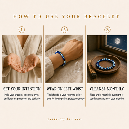 Evil Eye Bracelet wearing, intention and crystal care usage guide