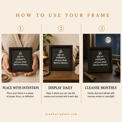 Gayatri Mantra Frame wearing, placement, intention and crystal care usage guide