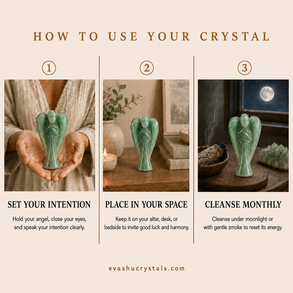 Green Aventurine Angel wearing, placement, intention and crystal care usage guide
