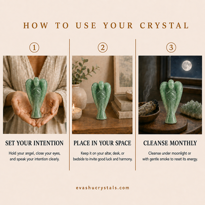 Green Aventurine Angel wearing, placement, intention and crystal care usage guide