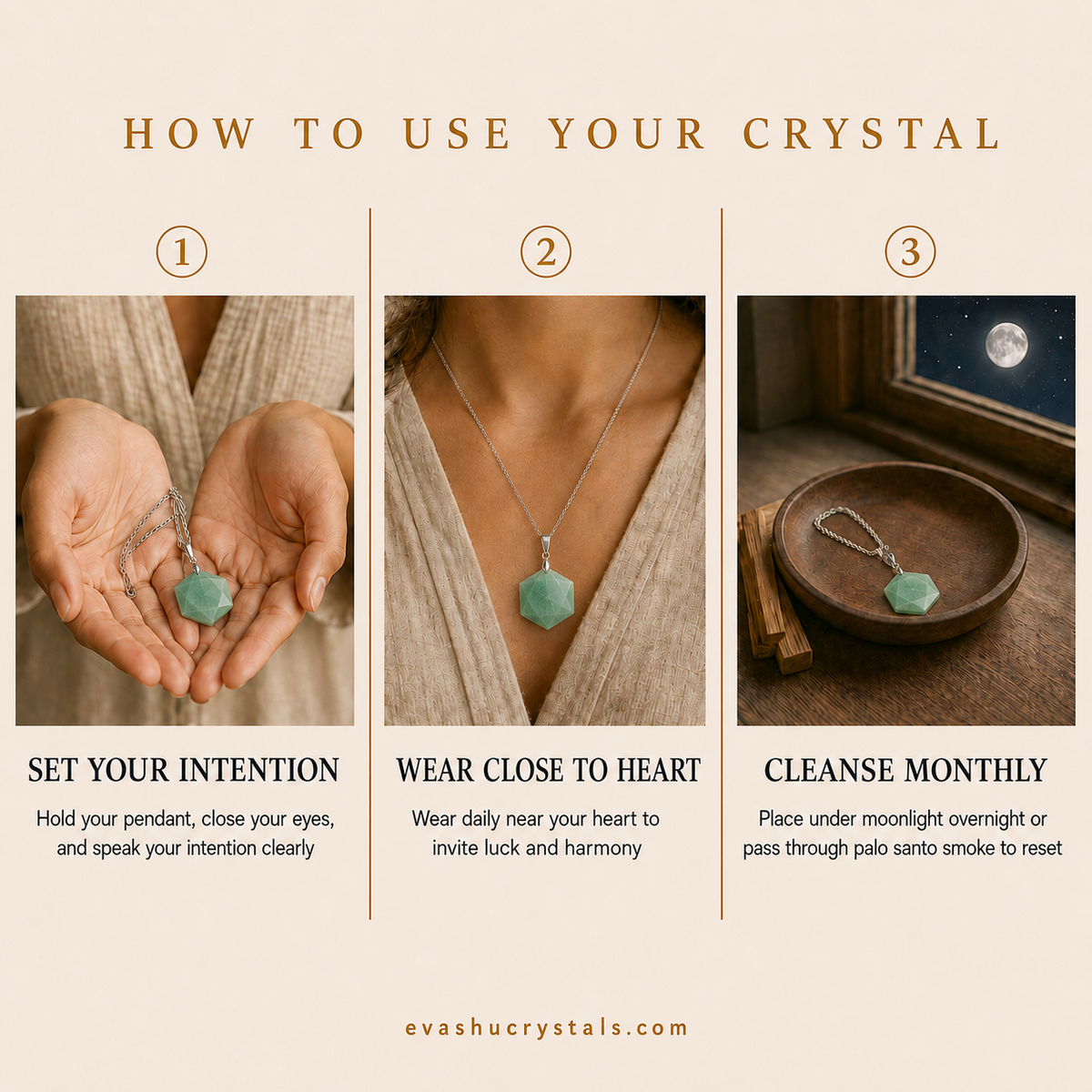 Green Aventurine Hexagon Pendant wearing, placement, intention and crystal care usage guide