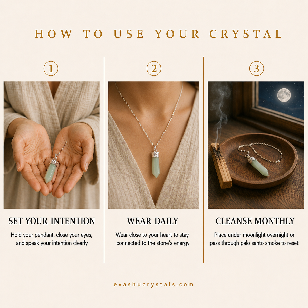 Green Aventurine Pencil Pendant wearing, placement, intention and crystal care usage guide