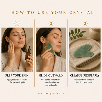 Green Jade Gua Sha wearing, placement, intention and crystal care usage guide