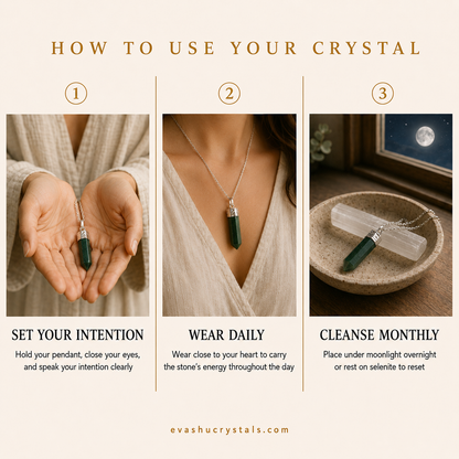 Green Jade Pendant wearing, placement, intention and crystal care usage guide