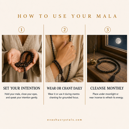 Karungali Mala wearing, placement, intention and crystal care usage guide