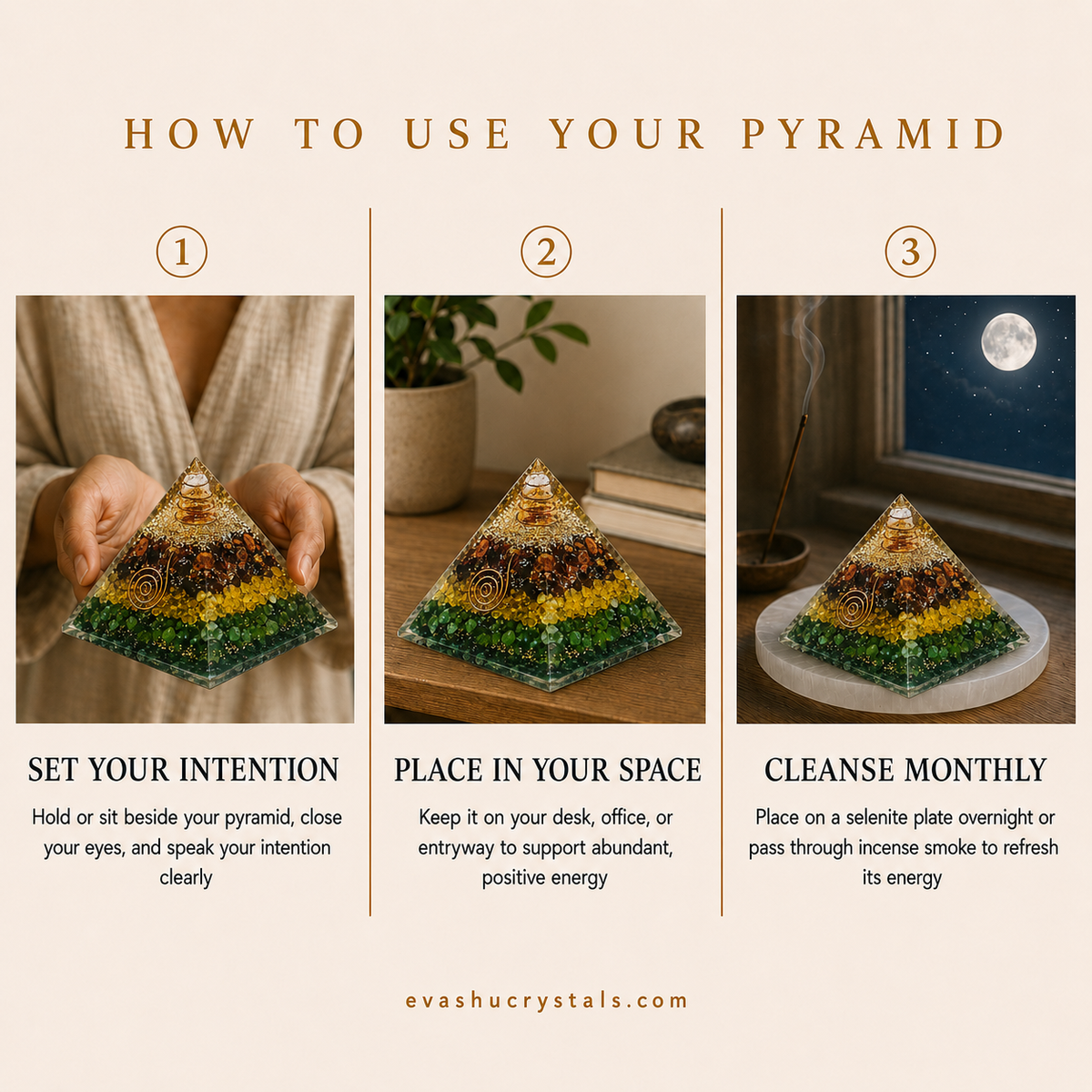 Money Magnet Pyramid placement, intention and crystal care guide