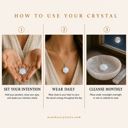 Opal Hexagon Pendant wearing, placement, intention and crystal care usage guide