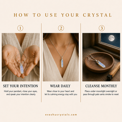 opalite-pencil-pendant wearing, placement, intention and crystal care usage guide