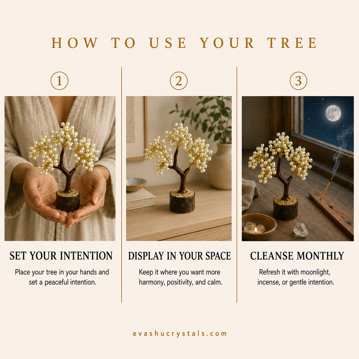 Pearl Tree wearing, placement, intention and crystal care usage guide