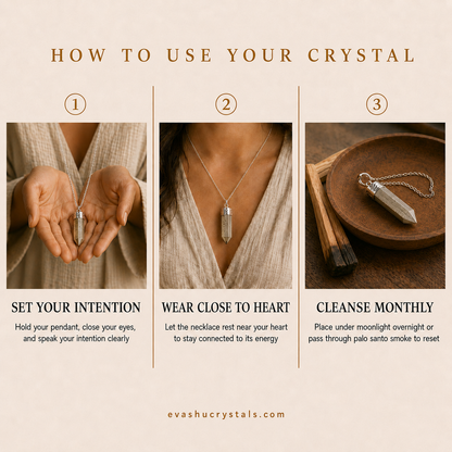 Pyrite Pencil Pendant wearing, placement, intention and crystal care usage guide