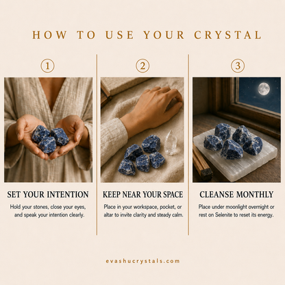 Raw Sodalite Stone wearing, placement, intention and crystal care usage guide