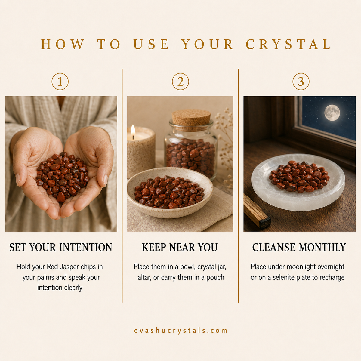 Red Jasper Chips wearing, placement, intention and crystal care usage guide