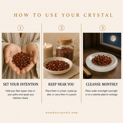 Red Jasper Chips wearing, placement, intention and crystal care usage guide