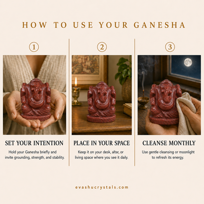 Red Jasper Ganesha wearing, placement, intention and crystal care usage guide