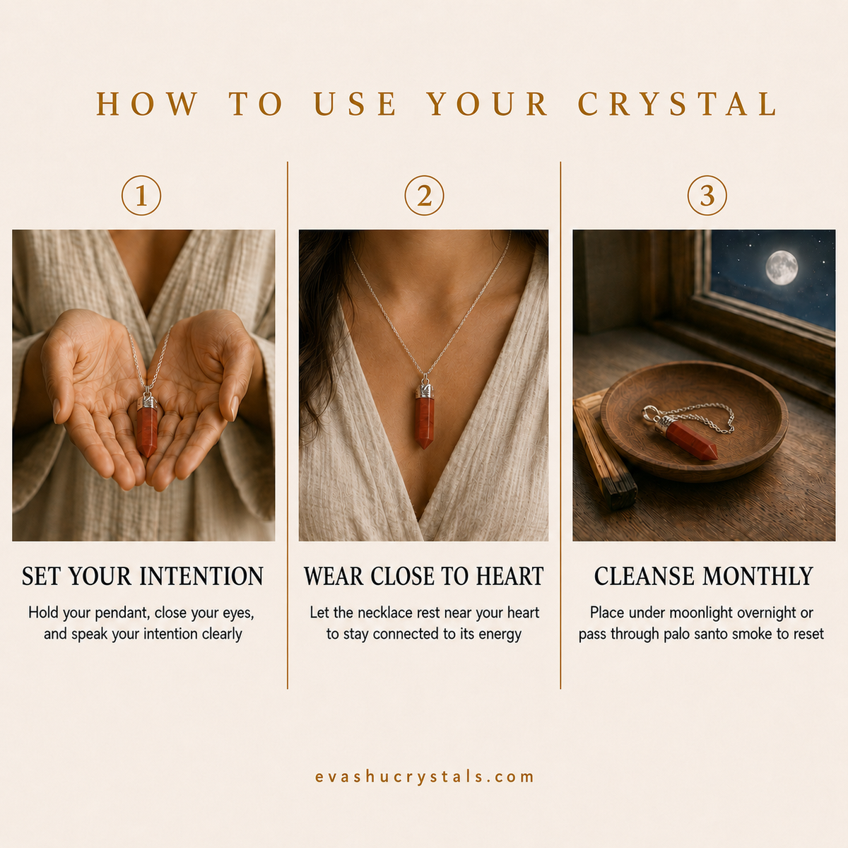 Red Jasper Pencil Pendant wearing, placement, intention and crystal care usage guide