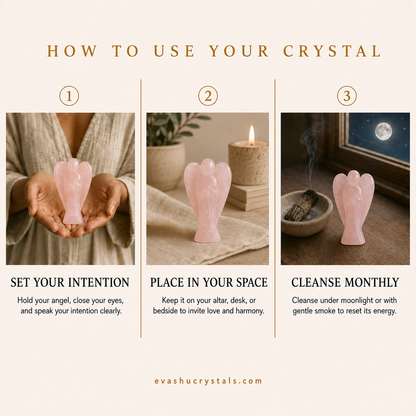 Rose Quartz Angel wearing, placement, intention and crystal care usage guide