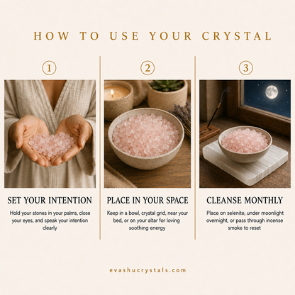 Rose Quartz Chips wearing, placement, intention and crystal care usage guide