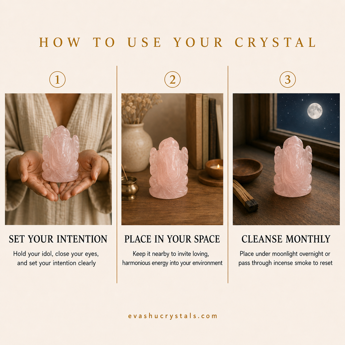 Rose Quartz Ganesha idol placement and care guide