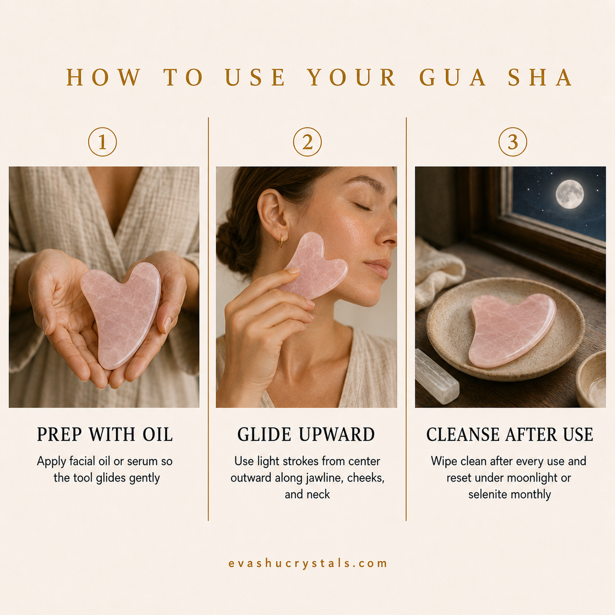 Rose Quartz Gua Sha wearing, placement, intention and crystal care usage guide