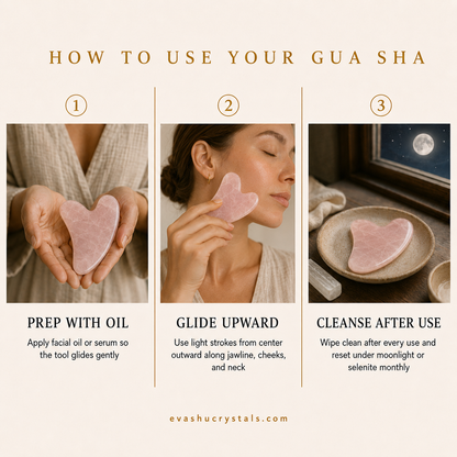 Rose Quartz Gua Sha wearing, placement, intention and crystal care usage guide