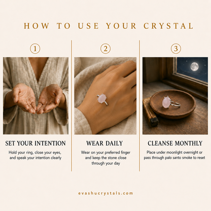 Rose Quartz Ring wearing, placement, intention and crystal care usage guide