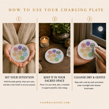 Selenite 7 Chakra Plate wearing, placement, intention and crystal care usage guide