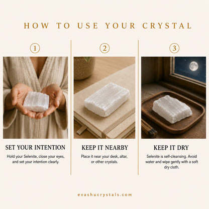 Selenite Stone wearing, placement, intention and crystal care usage guide