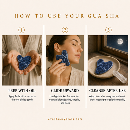 Sodalite Gua Sha wearing, placement, intention and crystal care usage guide