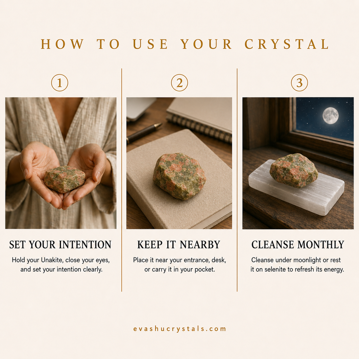 Unakite Stone wearing, placement, intention and crystal care usage guide