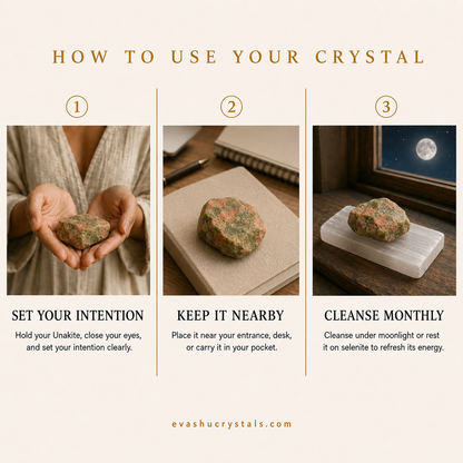 Unakite Stone wearing, placement, intention and crystal care usage guide