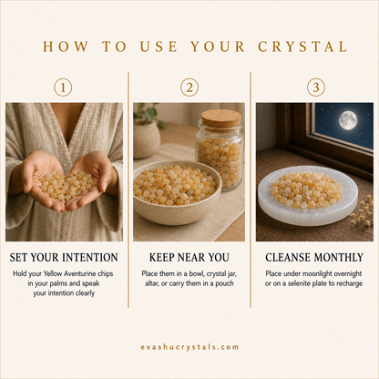 Yellow Aventurine Chips wearing, placement, intention and crystal care usage guide