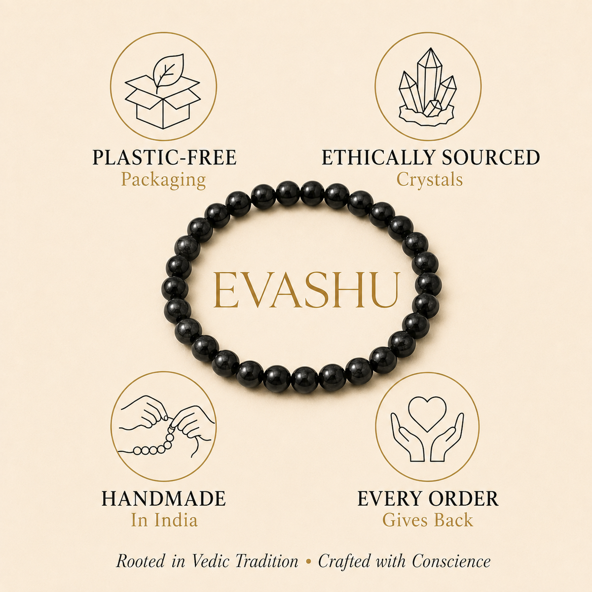 Black Tourmaline Bracelet brand information by Evashu Crystals