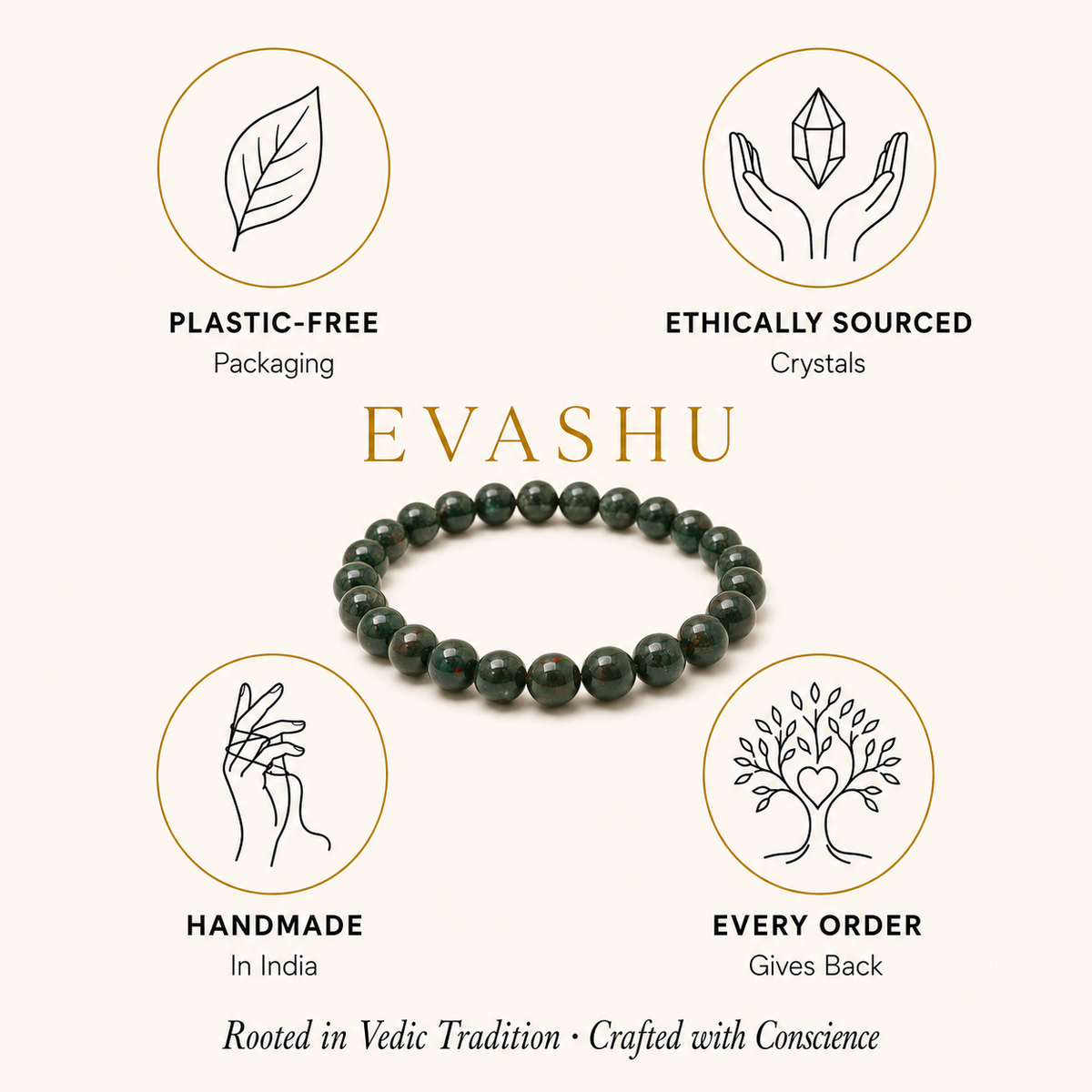 Bloodstone Bracelet by Evashu Crystals with sourcing, handmade and brand values