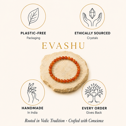 Carnelian Bracelet by Evashu Crystals with sourcing, handmade and brand values