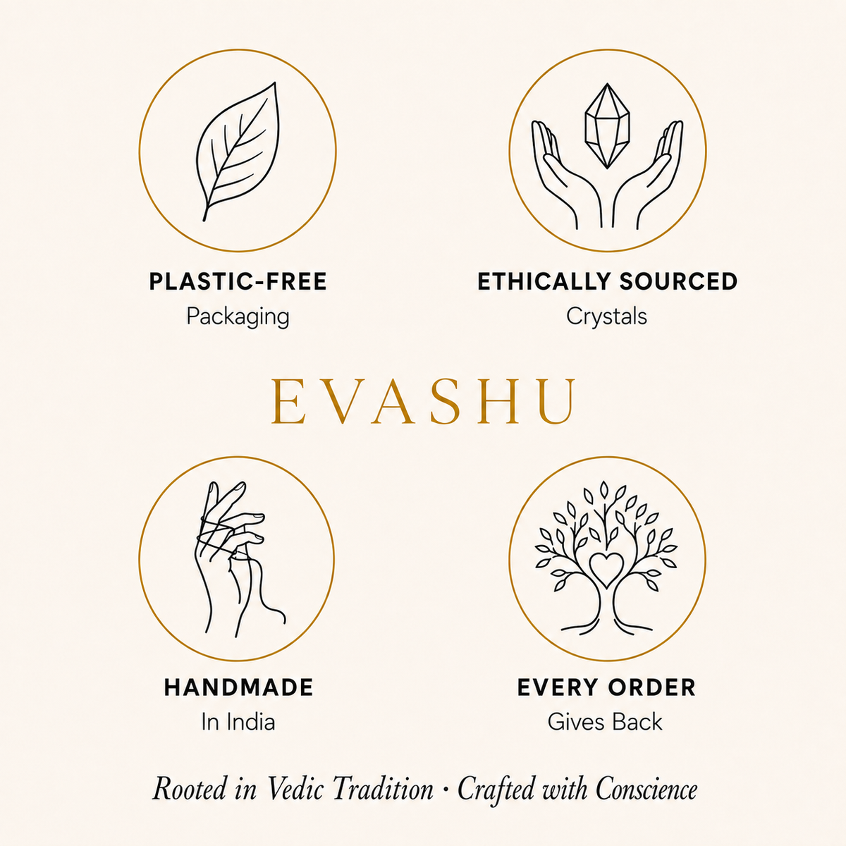 Clear Quartz Stone by Evashu Crystals with sourcing, handmade and brand values