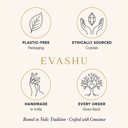 Clear Quartz Stone by Evashu Crystals with sourcing, handmade and brand values