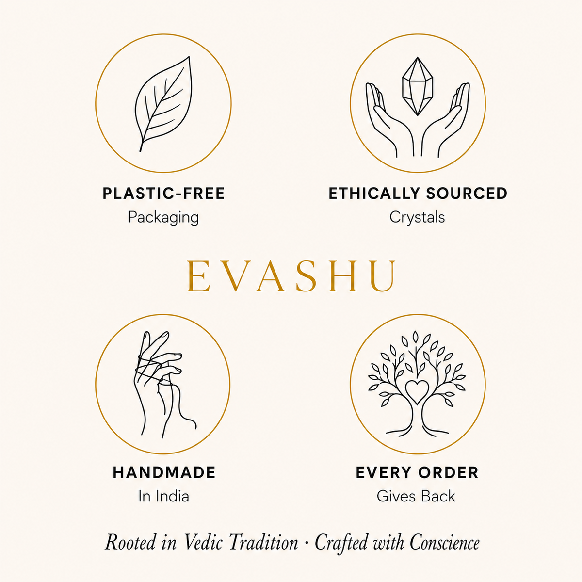 Gomti Chakra Pyramid by Evashu Crystals with sourcing, handmade and brand values