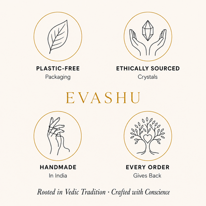 Gomti Chakra Pyramid by Evashu Crystals with sourcing, handmade and brand values