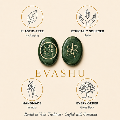 Green Jade Zibu Coin by Evashu Crystals with sourcing, handmade and brand values